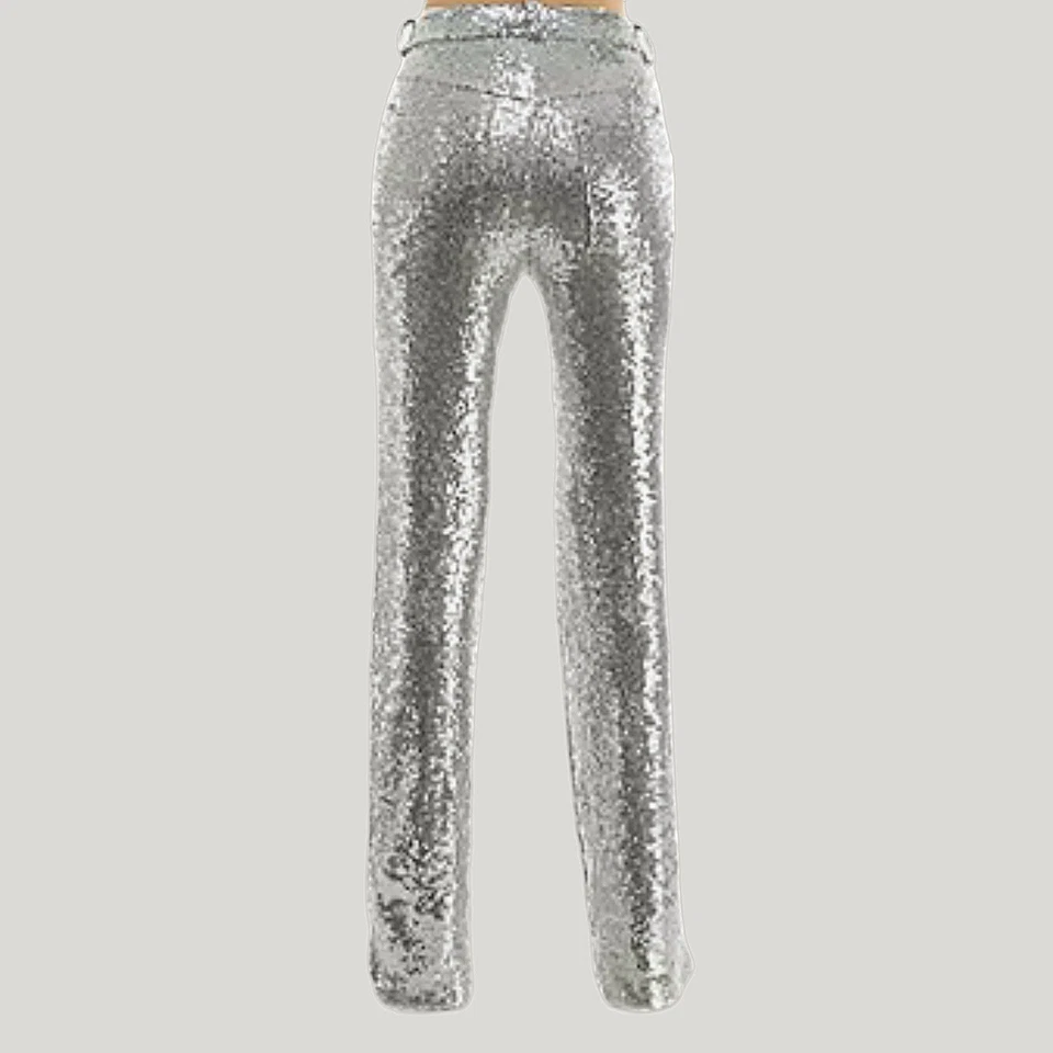 NWT Premier Amour Silver Sequin Flare Trouser Pants - Medium
