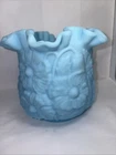 Fenton Blue Satin Poppy Design Glass Bowl Vase w Crimped Ruffled Edges Vintage