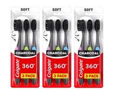 9 Pc Colgate Slim Soft 360 Charcoal Toothbrush Whitens Slimmer Soft Tip Bristles