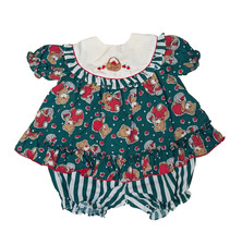 Vintage Infant Girl 12 Mo. Boutique Bubble Embroidered Outfit Bear Apple Hearts