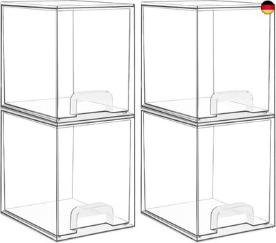 4 Pack Stackable Storage Drawers, 19 cm hoch, Acrylic Organiser 32 Non-slip Mat,