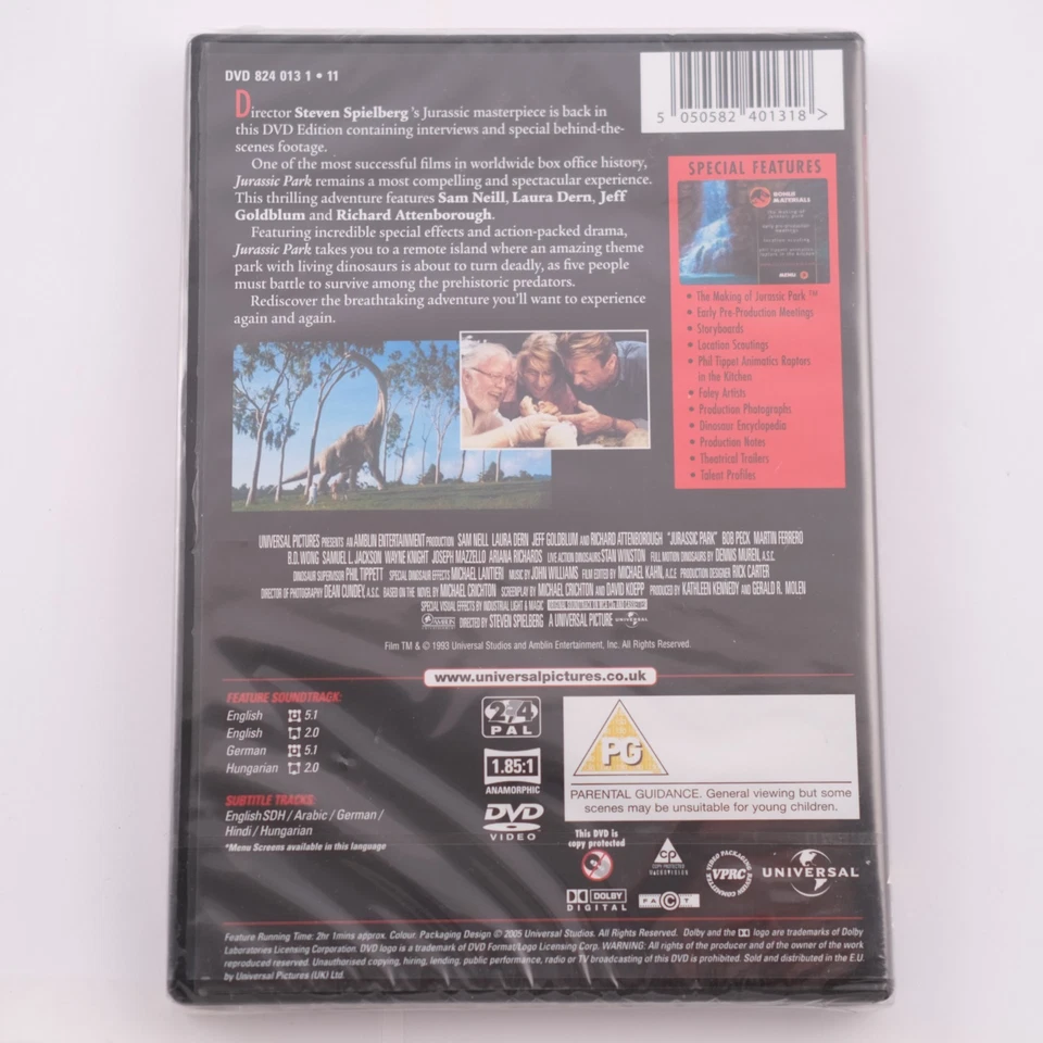Jurassic Park + Bonus Special Features DVD NEW Steven Spielberg 1993 Dinosaur - Image 2 of 4