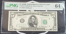 Series 1950B $5 Federal Reserve Note (fr. 1963-H) PMG Graded 64 Choice Uncirc.