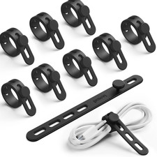 10Pack Silicone Cable Ties Cord Organizer Wrap - Durable Reusable Wire Manageme