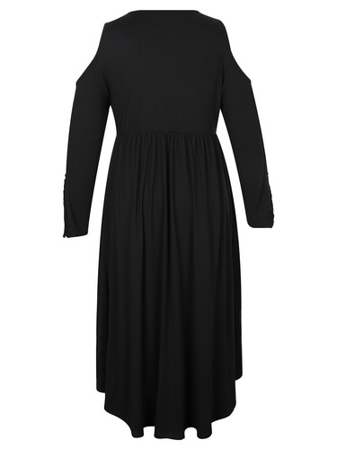 Plus Size Women Gothic Cold Shoulder Midi Dress Pockets Ruffle Swing Party Dress - Picture 7 of 16