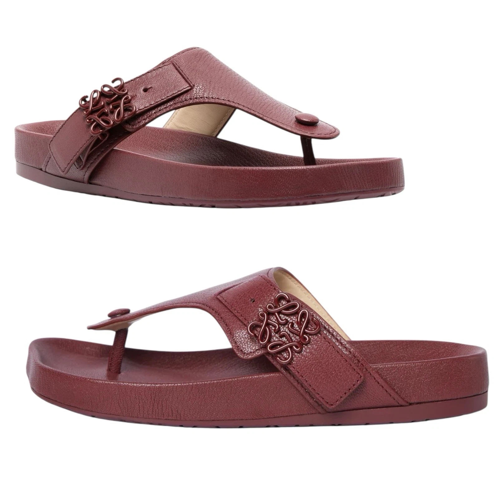 Loewe — Loewe Ease Anagram Buckle Leather Thong Sandal Bordeaux Red Women Size 36