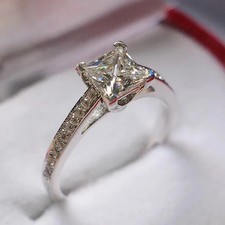3CT Princess-Cut VVS1 Moissanite Solitaire Engagement Ring 14K White Gold Plated