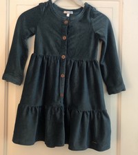 Tahari Girl Dress Deep Green Long Sleeve Velour Buttons Size 4