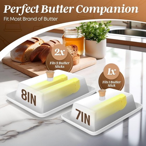 Ceramic White European Butter Dish with Lid for Countertop (Large) - Wide - Picture 3 of 9