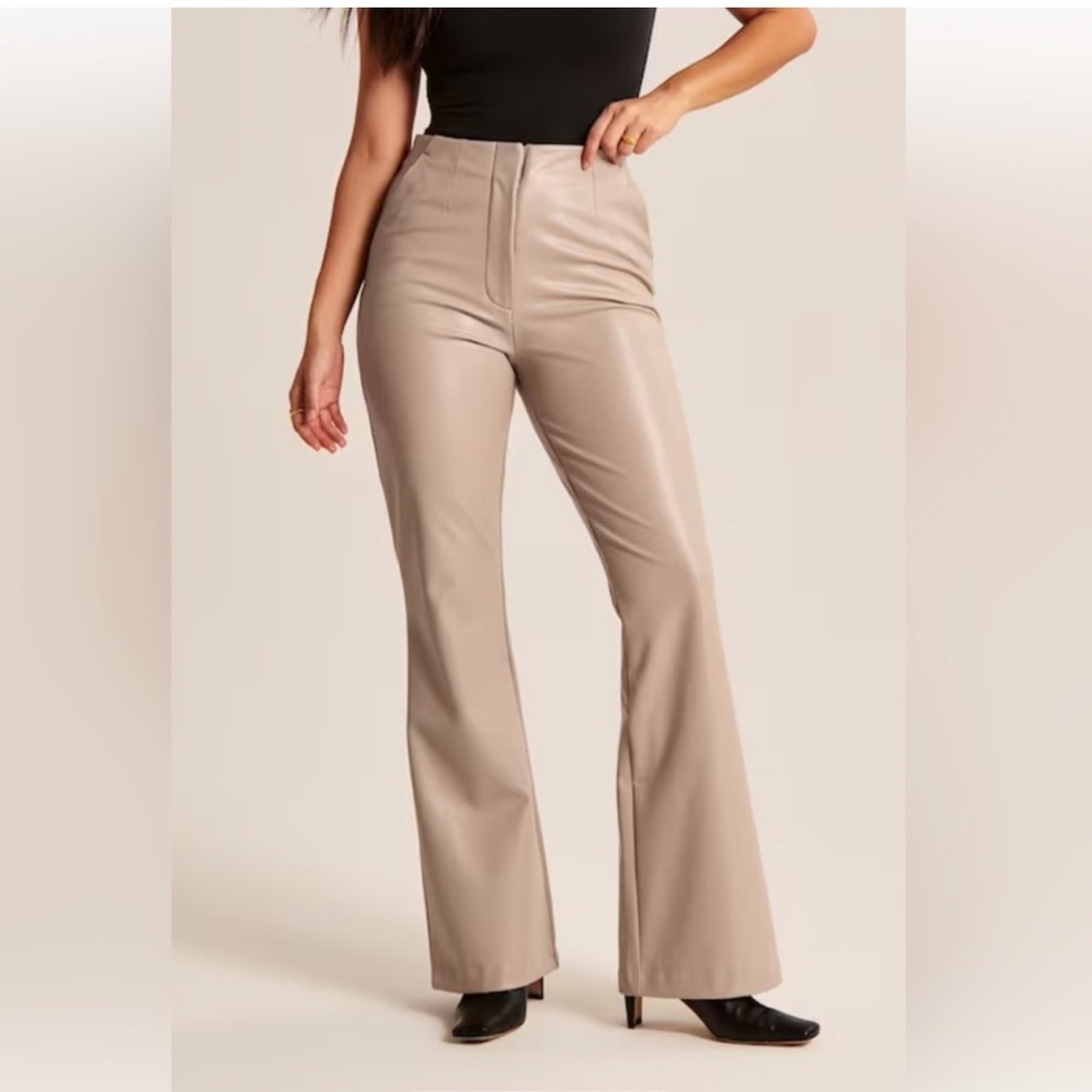 Abercrombie & Fitch Curve Love Vegan Leather Kick Flare Pants Tan/Beige Size 26