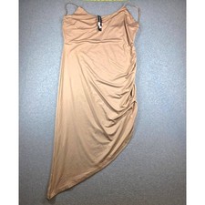 Absolutely It!! Womens Nude Tan Ruched Asymmetrical Midi Slip Dress Size 3X NEW
