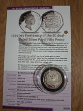 1992 1993 EEC Presidency Silver SILVER PROOF Rarest 50p 13.5g with coa
