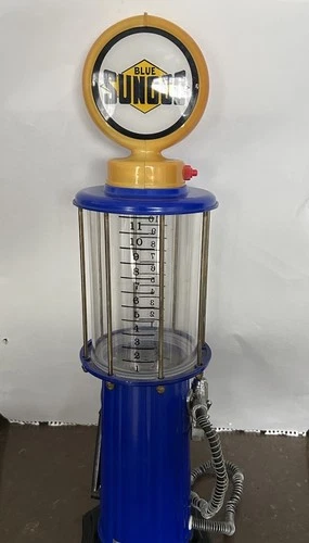 Vintage Blue Sunoco Gas Pump Liquor Drink Dispenser Server W/Light in Sign Top.