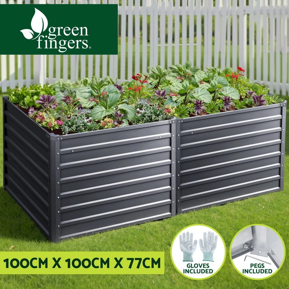 Green Fingers 2x Garden Bed 100x100x77cm Planter Box Raised Container Galvanised