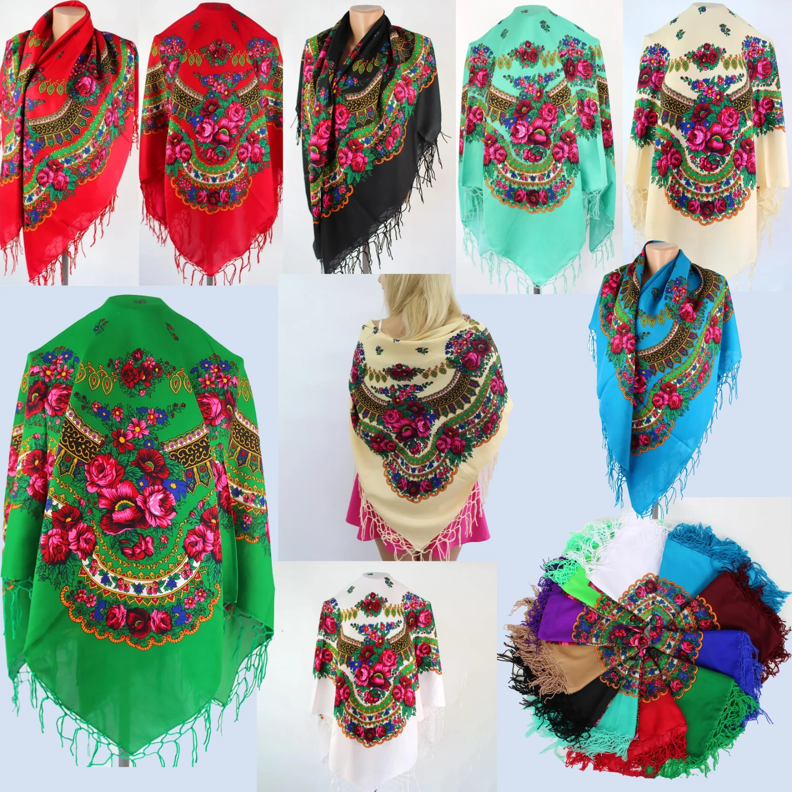 Ukrainian Folk Shawl Traditional Floral Scarf with Fringe Wrap Vintage Trend UA
Opens in a new windo