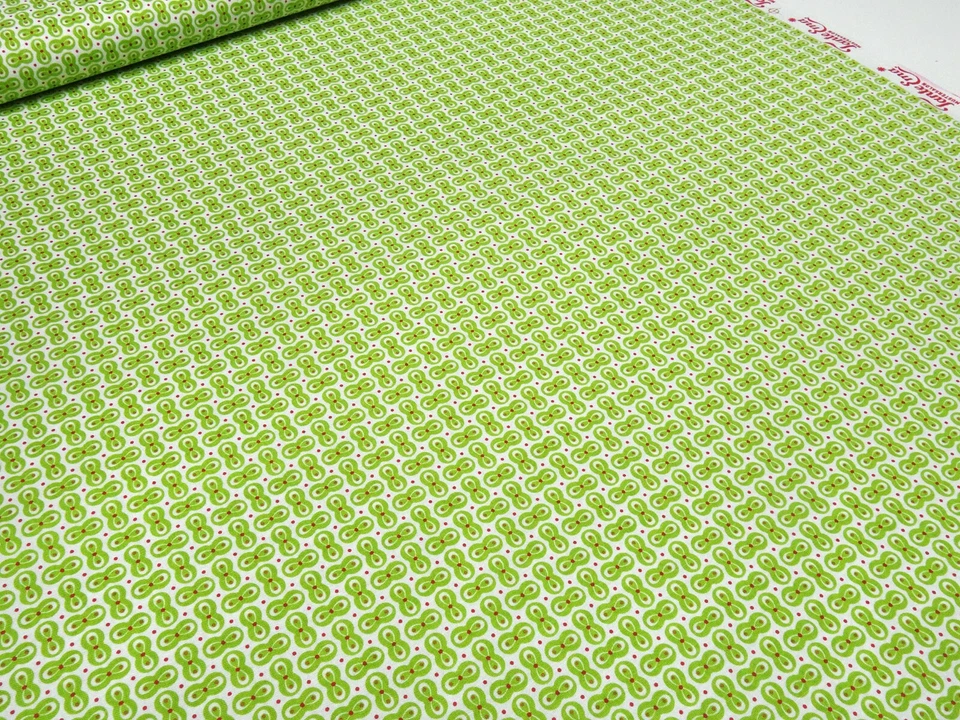 Stoff Baumwolle Popeline Tante Ema Ornamente Punkte grün weiß rot Kleiderstoff - Bild 3 von 4