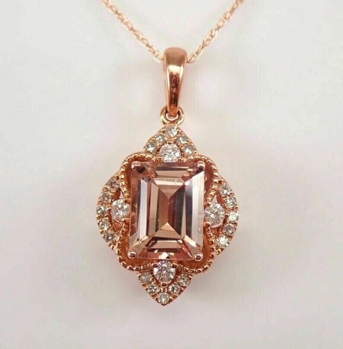 3 Karat smaragdgeschnittenes Labor erstellt Morganit Damen Anhänger 14K rosévergoldet versilbert - Bild 2 von 4