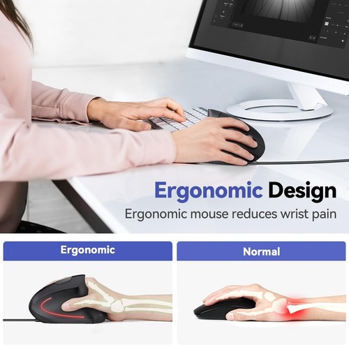 Ergonomic Wired Mouse 6400 DPI - 4 Adjustable Levels & Silent Click Technology - Picture 6 of 10