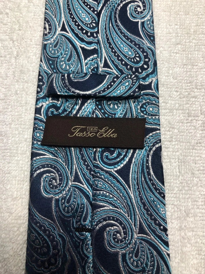 Gravata masculina TASSO ELBA AZUL MARINHO COM AZUL-PETRÓLEO E BRANCO 3,25 X 61 NOVA SEM ETIQUETAS - Imagem 4 de 4