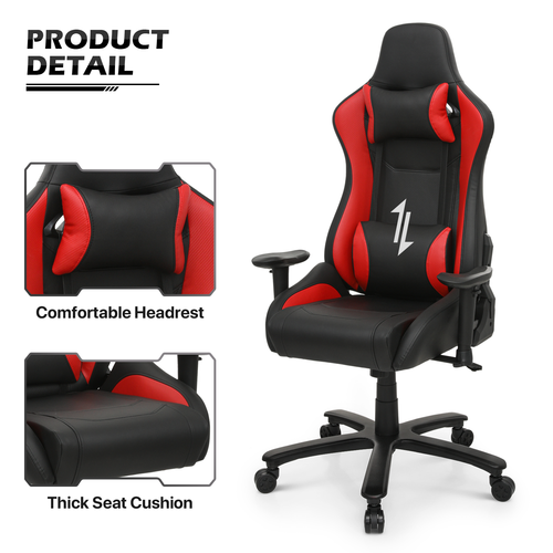 Red Leather[CARBON FIBER FABRIC]Ergonomic Game Racing Chair Swivel Computer Seat - Picture 13 of 14