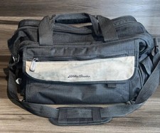 Eddie Bauer Weekender Black  Tan Daddy Diaper Bag w/Changing Mat Bottle Holders