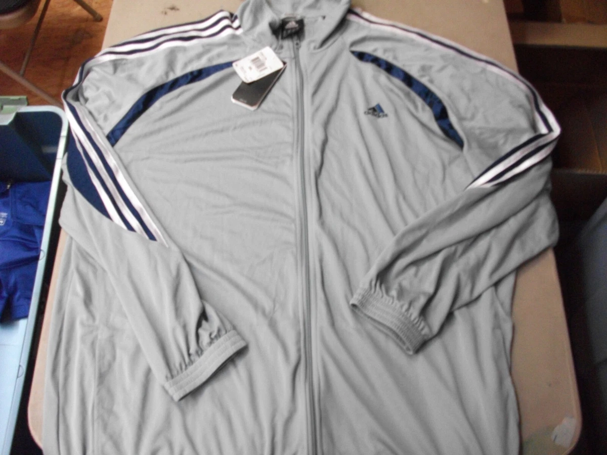 ADIDAS NEW Men s Size 3XL 3 Stripes Full Zip Windbreaker Wind Jacket GRAY BLUE