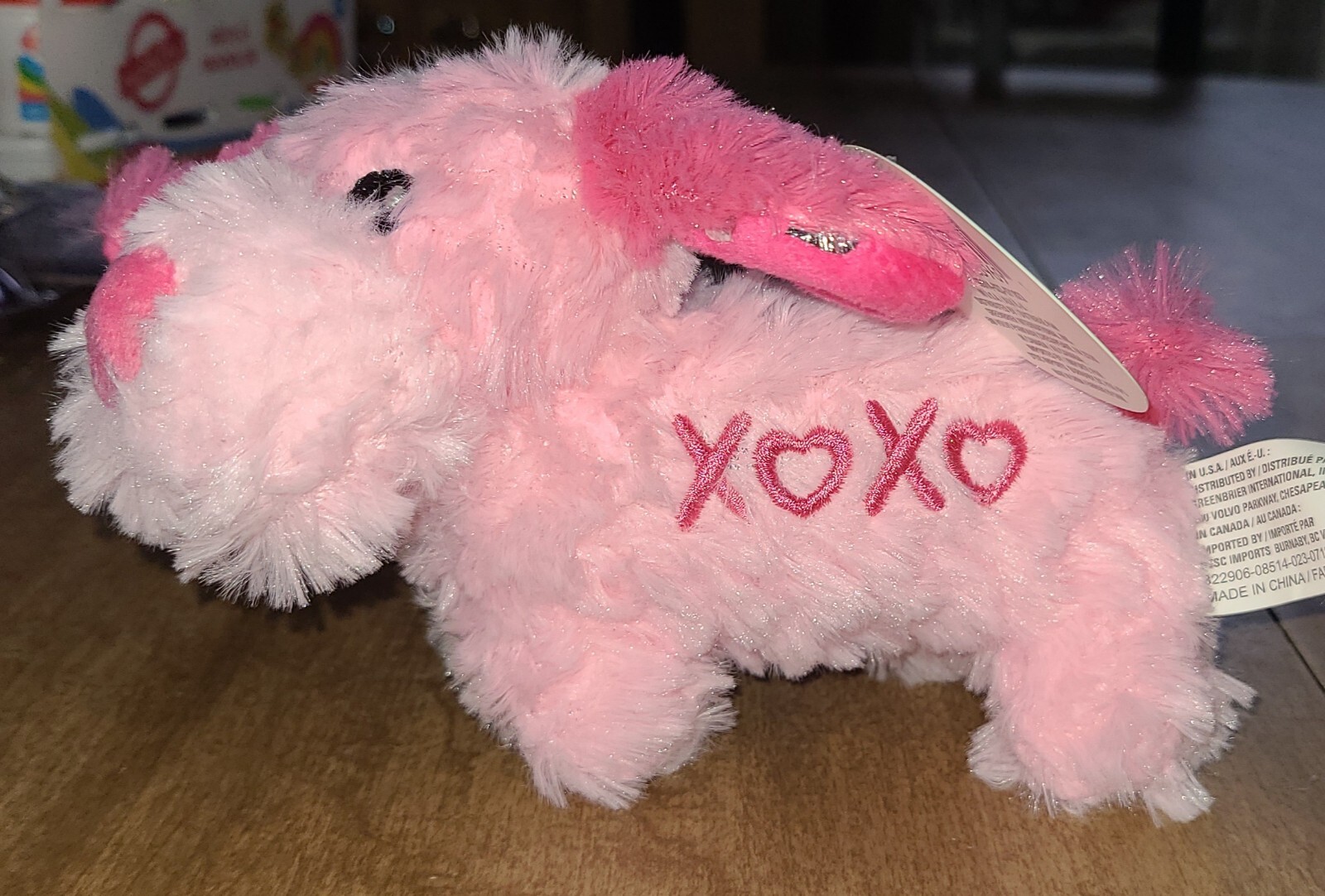 Pink Puppy Valentine Plush Dog XOXO 7in Cute Fuzzy Toy