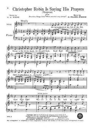 Christopher Robin is Saying His Prayers VESPERS 1924 SHEET MUSIC A A Milne NEW - Picture 2 of 5