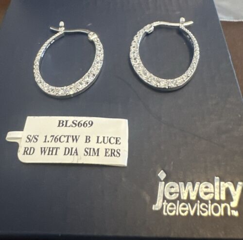 925 Oval Hoop Earrings w/ CZ Accents - Picture 1 of 3