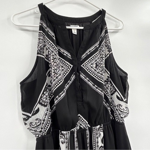 Old Navy Womens Sleeveless Maxi Dress Size Large Black White Boho Artsy - Picture 7 of 9
