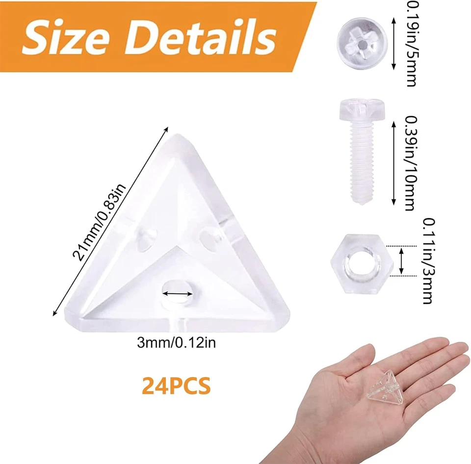 24 Staffe Angolari in Acrilico, Trasparenti, a 3 Fori, Ad Angolo Retto, Con Viti - Immagine 2 di 4