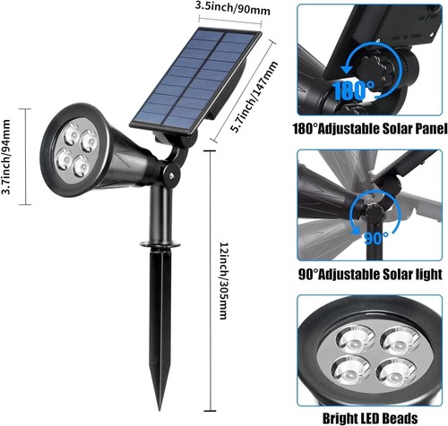4Pack Solar Landscape Light IP65 Waterproof Solar Spot Lights Yard Garden Lamp - Picture 6 of 11