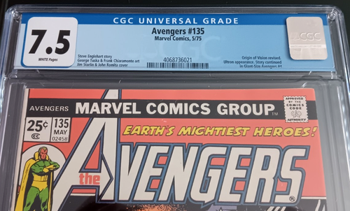 AVENGERS #135 CGC 7.5 MARVEL 1975 ORIGIN OF VISION - BATTLE VS ULTRON 5! - 第 2/3 張圖片