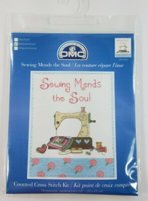 NIP DMC Sewing Mends the Soul 8 inch x 10 inch cross stitch needlepoint kit