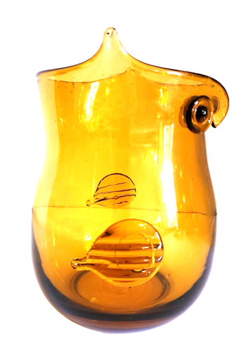 Pier 1 Large Amber Hand Blown Glass Owl Pitcher Vase 7.5" Tall. - Picture 2 of 5