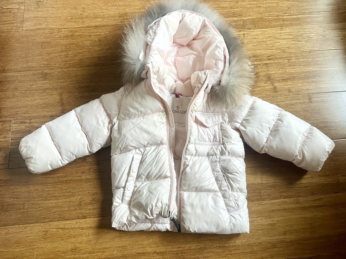 Moncler Kids Girls Pink Hooded Down Puffer Jacket Size 18-24
