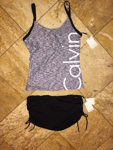 Calvin Klein Black Gray Logo Swim Skirt Tankini Swimsuit 2pc Set Women's S Nwt - Picture 3 of 7
