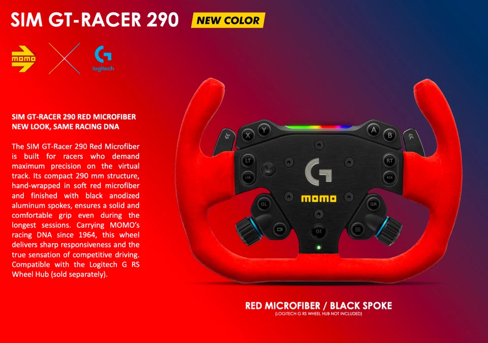 MOMO Logitech SIM GT-RACER 290 RED Suede fits XBOX X/S XBOX One PS4 PS5 PC NEW! - Image 4 of 4