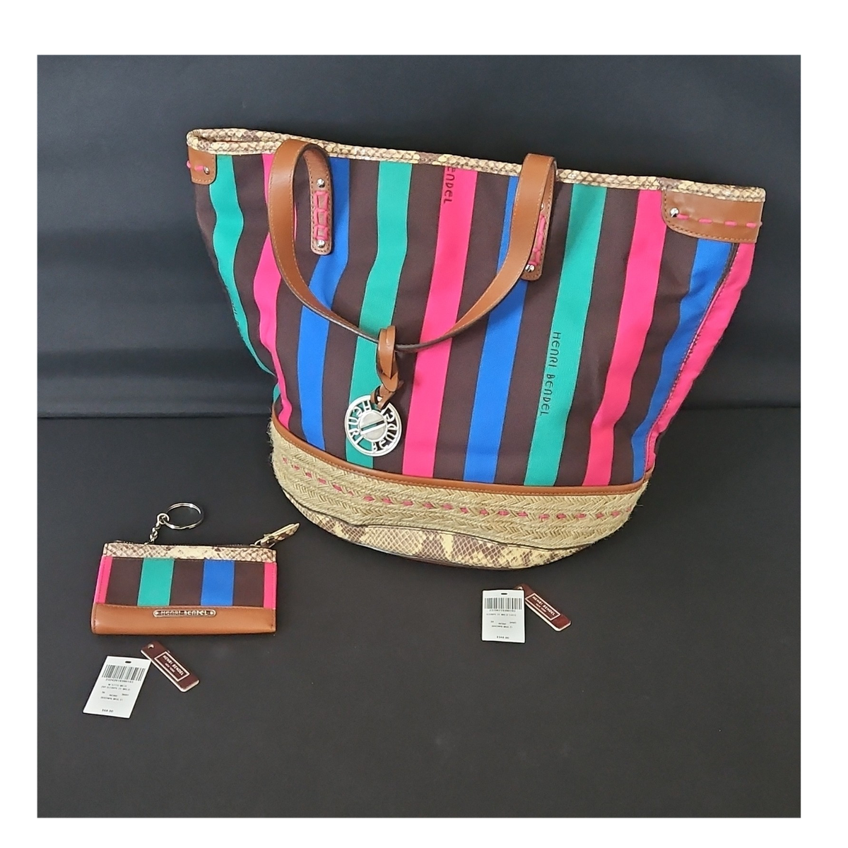 Henri Bendel Stripe It Wild Tote & Matching Zip Pouch | eBay