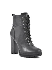 SEVEN DIALS Womens Black Ribbed Ankle Hugo Round Toe Block Heel Booties 9 M