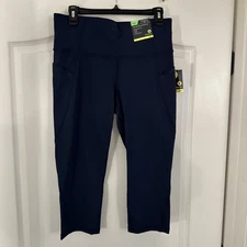 Xersion Blue Capri Sporty Activewear Pants Stretch Fitted Pull-On Women's Size L