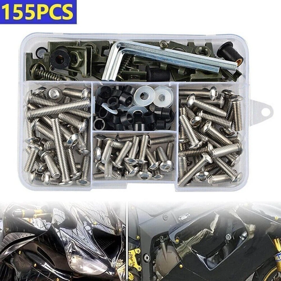 155X Steel Motorcycle Fairing Bolt M5 Fasteners Nut Mounting Washers Assortment Foto 2 de 4
