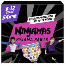 Image of Pampers Ninjamas Pyjama Pants Unisex Hearts, 8-12 Years, 54 Ages 8-12, Pink 
