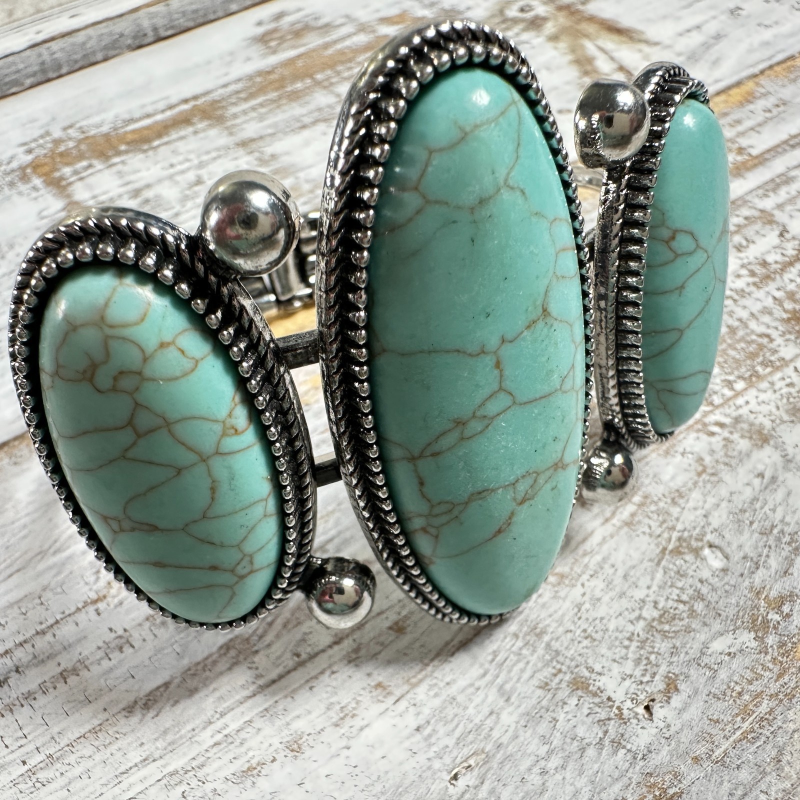 Plunder Turquoise Hinged Bangle Statement Bracelet - image 1