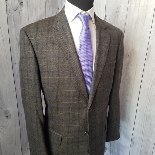 Giacca cappotto sportivo Joseph Feiss uomo blazer lana agnello oliva a quadri 44R piccolo difetto - Foto 3 di 22