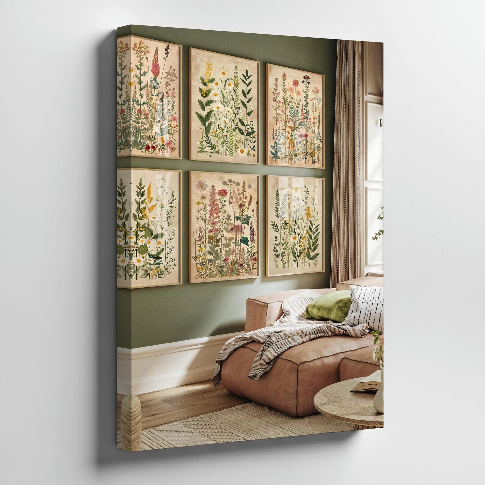 Set Of 6 Botanical Canvas Wall Art Vintage Floral Herb Garden Prints For Home