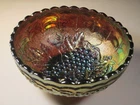 Gorgeous Antique Imperial Grape Pattern Purple Carnival Glass Bowl W/Blue Grapes