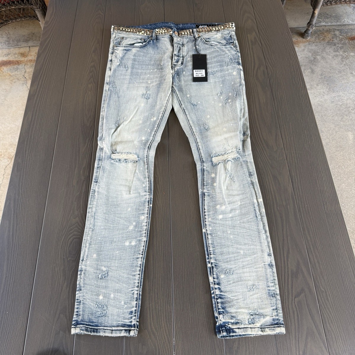 GFTD LA Jeans Mens 36x33 Light Blue Punk Spikes Streetwear