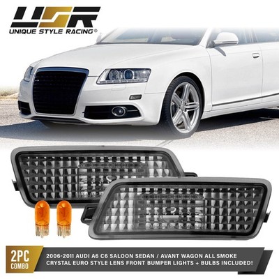 Euro Smoke Front Bumper Side Marker Lights Pair For 2005-2011 Audi A6 S6 C6