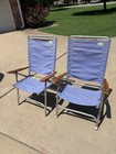 2 Vintage Aluminum Lawn Patio Folding Chairs Summer Breeze Wooden Arms Retro